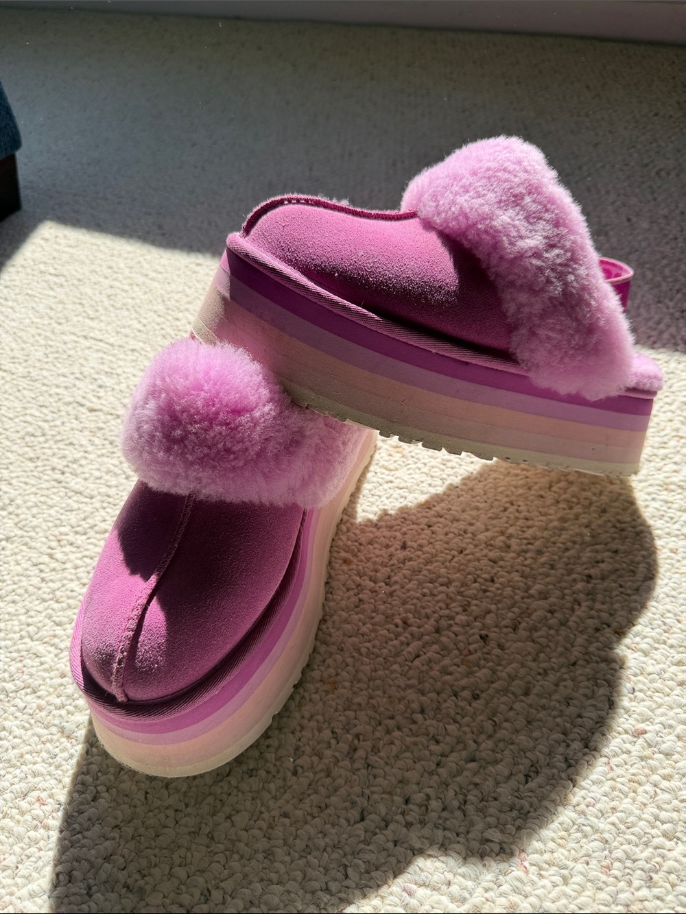 Ugg pink Fluffy Platform Slippers - Picture 2 of 4